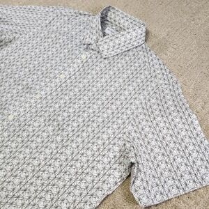Peter Manning NYC Shirt Men 3 Geometric Button Up Stretch Short Sleeve White
